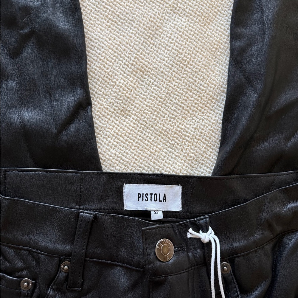 Pistola NWT Lennon Black Leather Pants in Slate Black - Picture 6 of 9